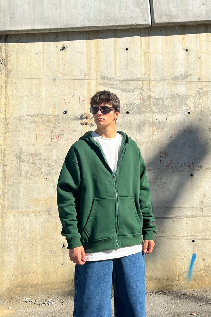 Basic Fermuarlı Oversize Sweatshirt