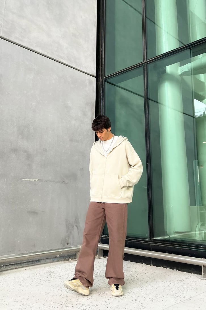 Basic Fermuarlı Oversize Sweatshirt