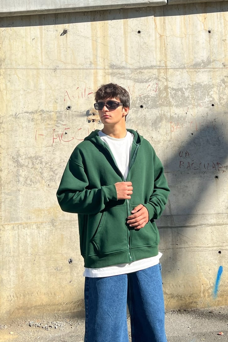 Basic Fermuarlı Oversize Sweatshirt