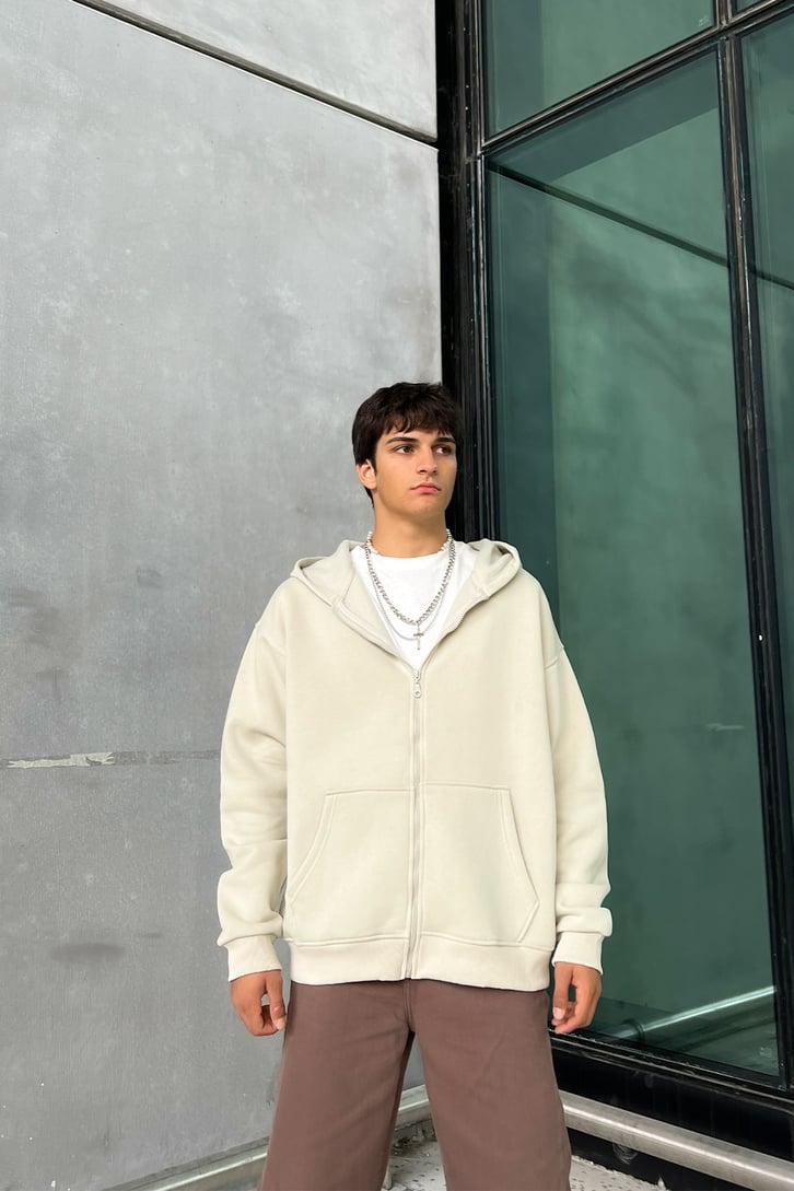 Basic Fermuarlı Oversize Sweatshirt