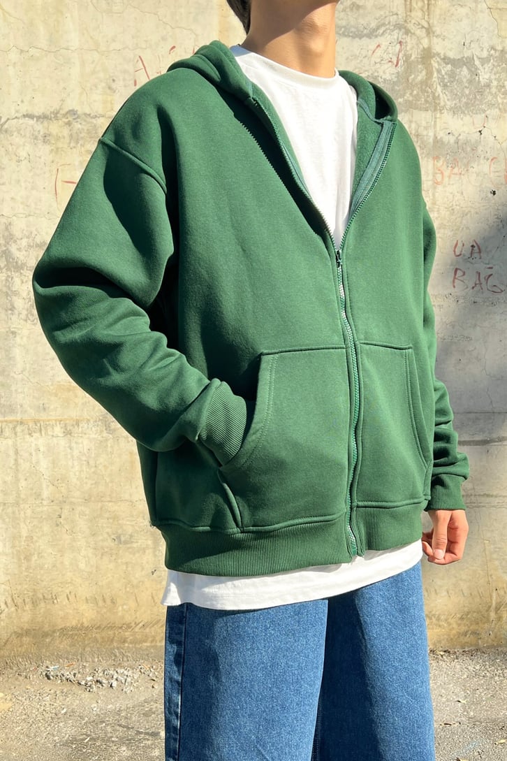 Basic Fermuarlı Oversize Sweatshirt
