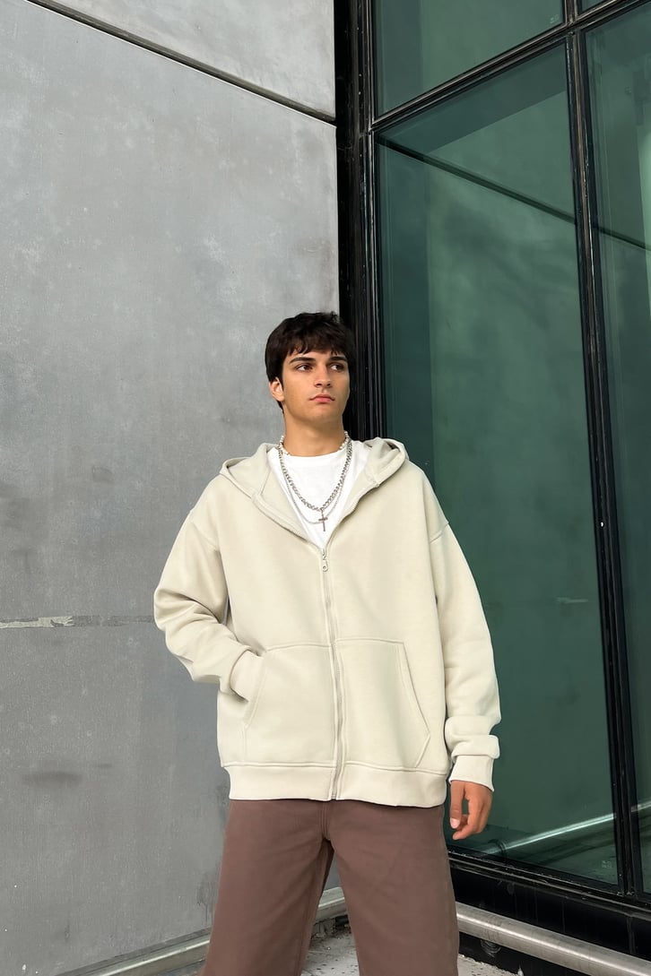 Basic Fermuarlı Oversize Sweatshirt