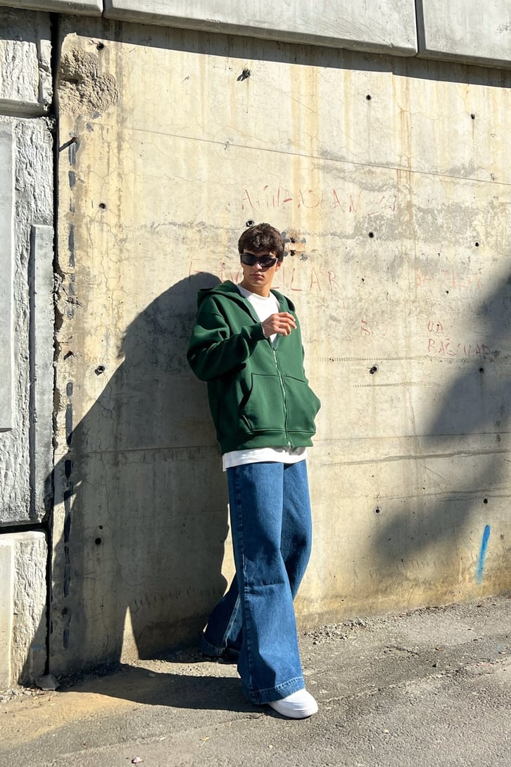 Basic Fermuarlı Oversize Sweatshirt