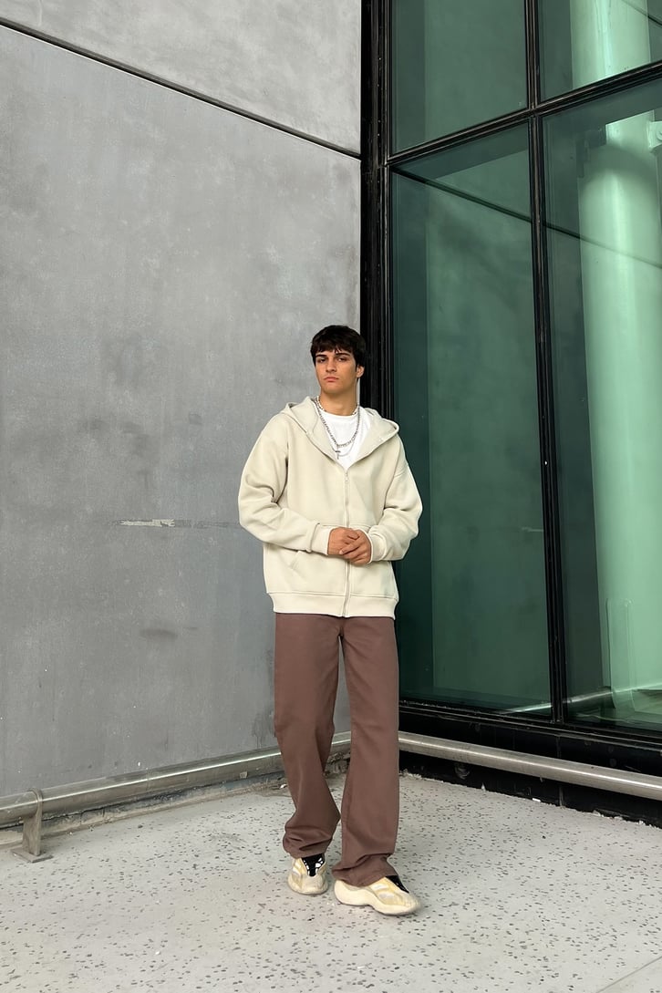 Basic Fermuarlı Oversize Sweatshirt
