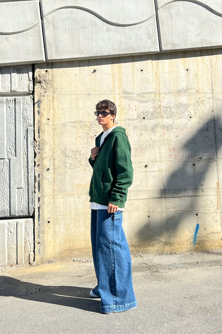 Basic Fermuarlı Oversize Sweatshirt