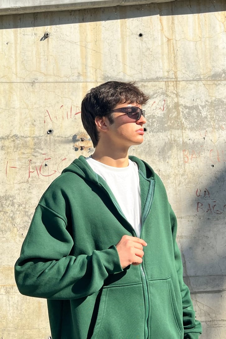 Basic Fermuarlı Oversize Sweatshirt