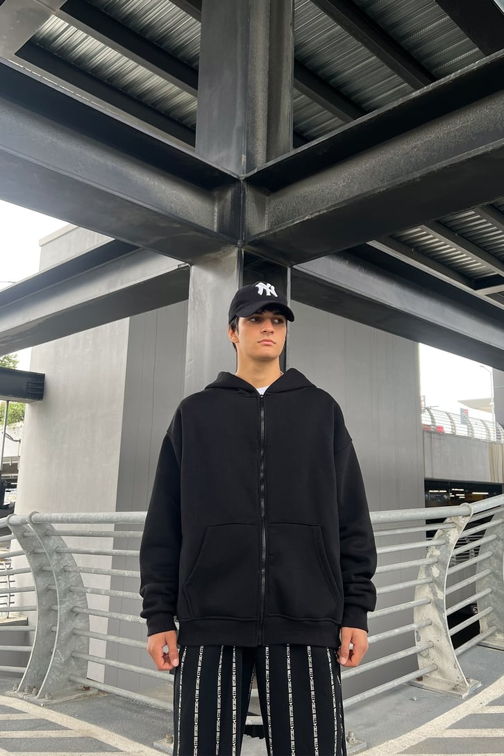 Basic Fermuarlı Oversize Sweatshirt