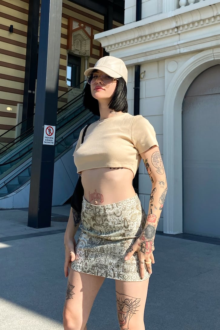 Basic Fitilli Bej Crop
