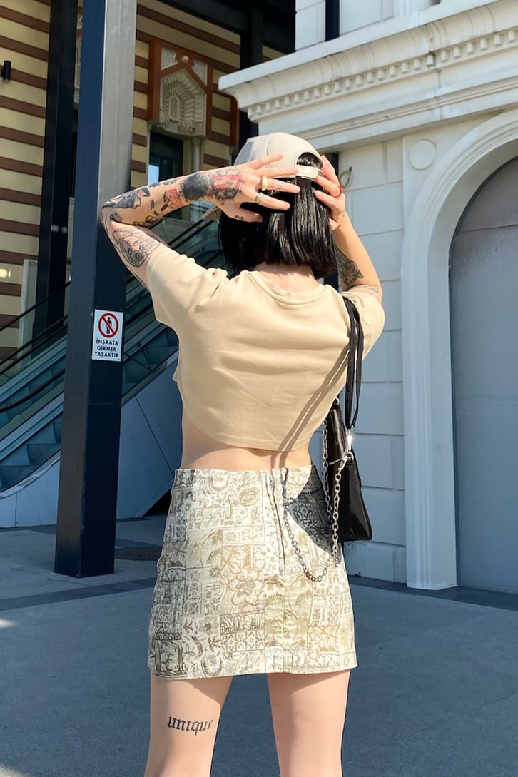 Basic Fitilli Bej Crop