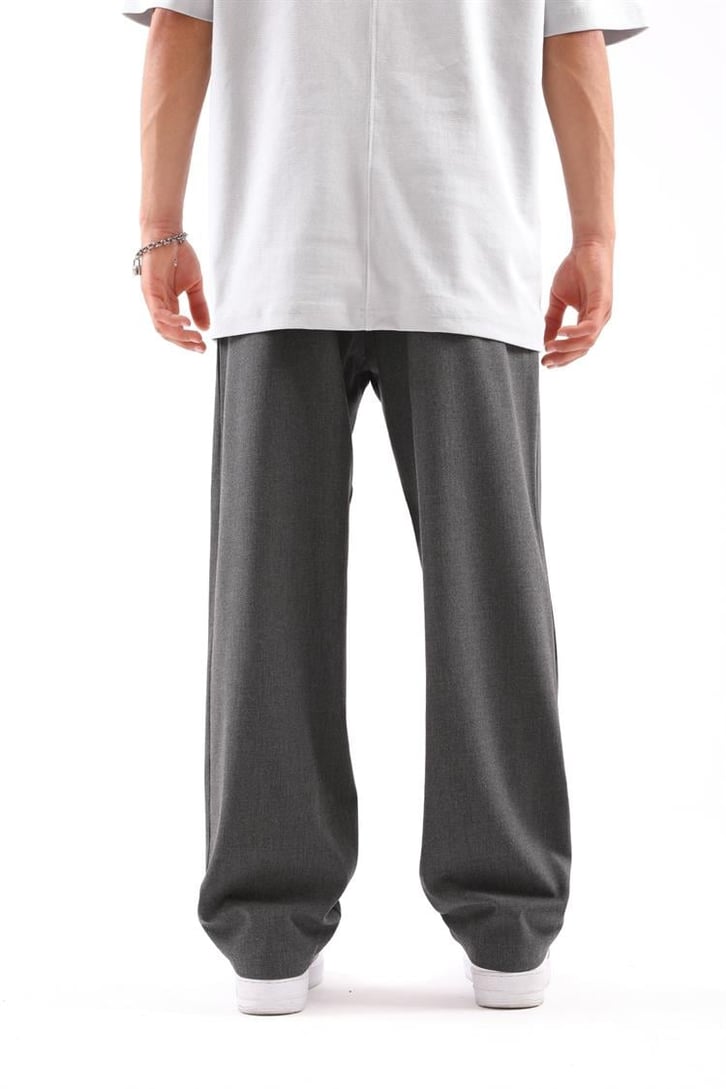 Basic Füme Beli Pileli Baggy Kumaş Pantolon