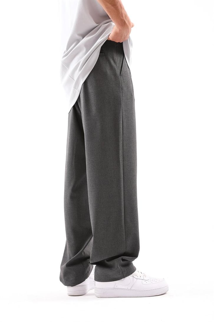 Basic Füme Beli Pileli Baggy Kumaş Pantolon