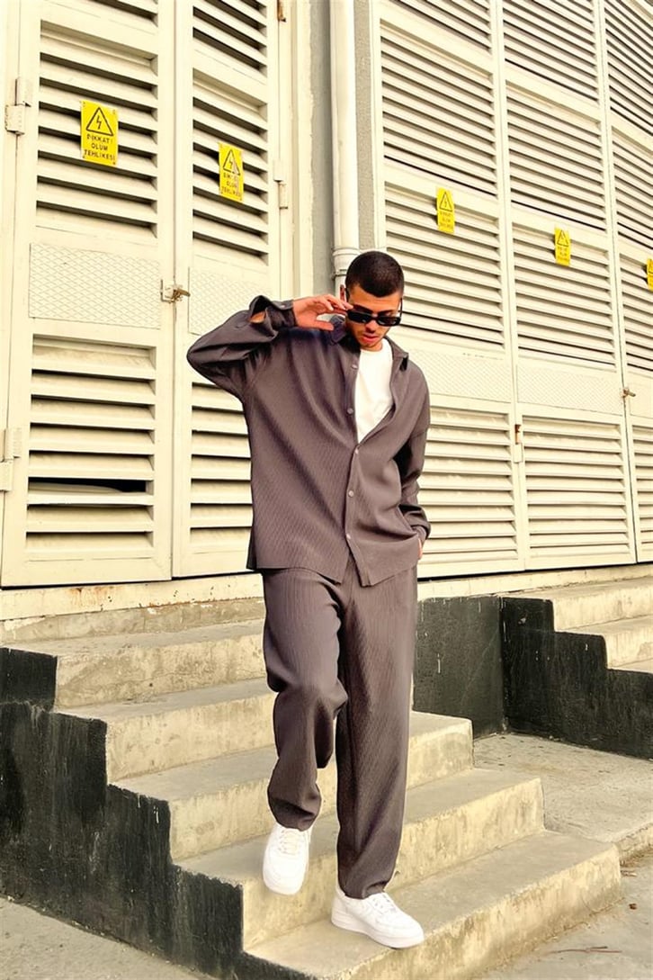 Basic Füme Gömlek Pantolon Takım