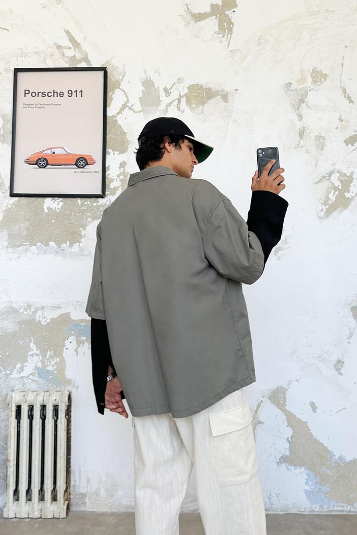 Basic Füme Uzun Kol Oversize Gömlek
