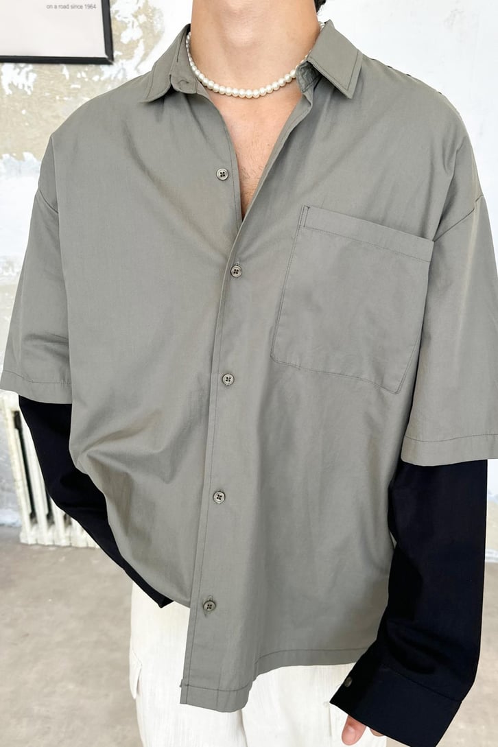 Basic Füme Uzun Kol Oversize Gömlek