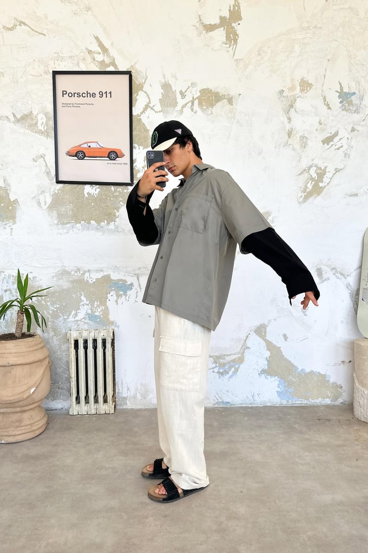 Basic Füme Uzun Kol Oversize Gömlek