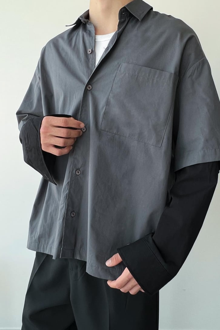 Basic Füme Uzun Kol Oversize Gömlek