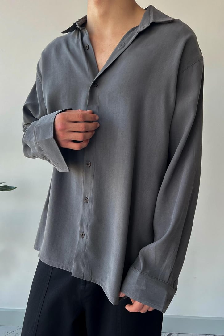 Basic Füme Uzun Kol Oversize Gömlek