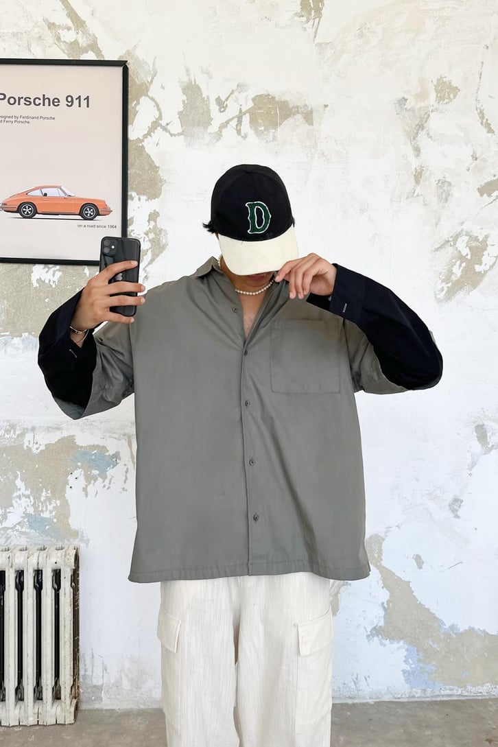 Basic Füme Uzun Kol Oversize Gömlek