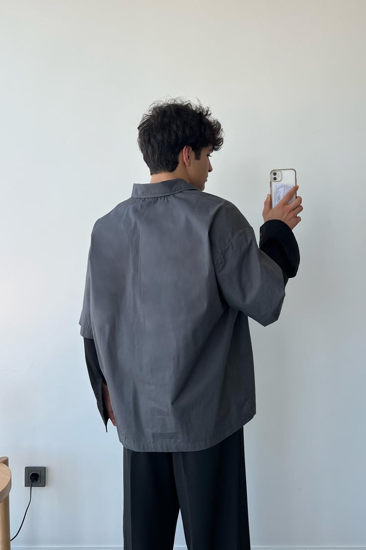 Basic Füme Uzun Kol Oversize Gömlek