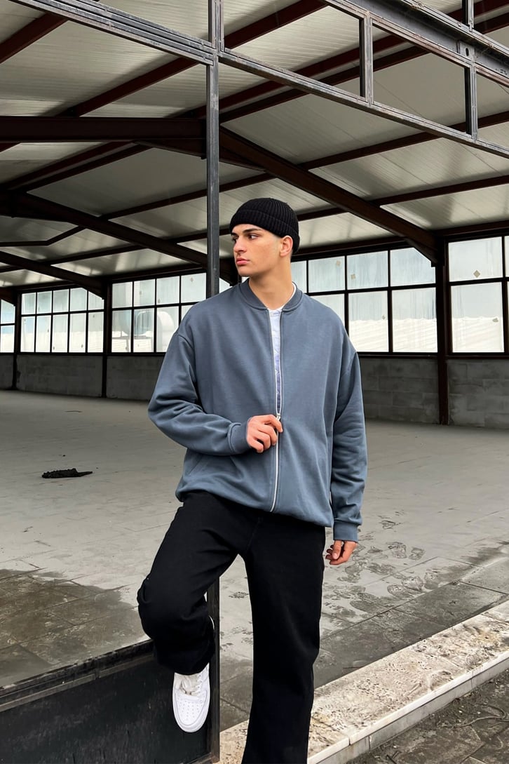 Basic Füme Zipper Sweatshirt