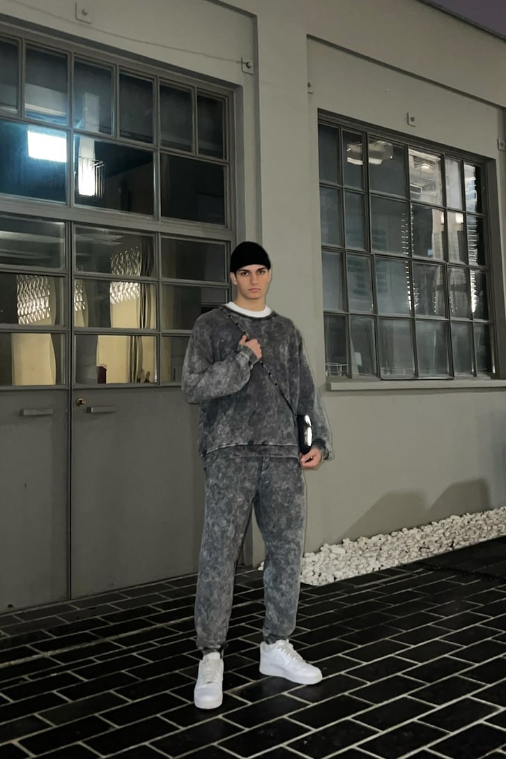 Basic Gri Acid Wash Outfit Eşofman Takımı