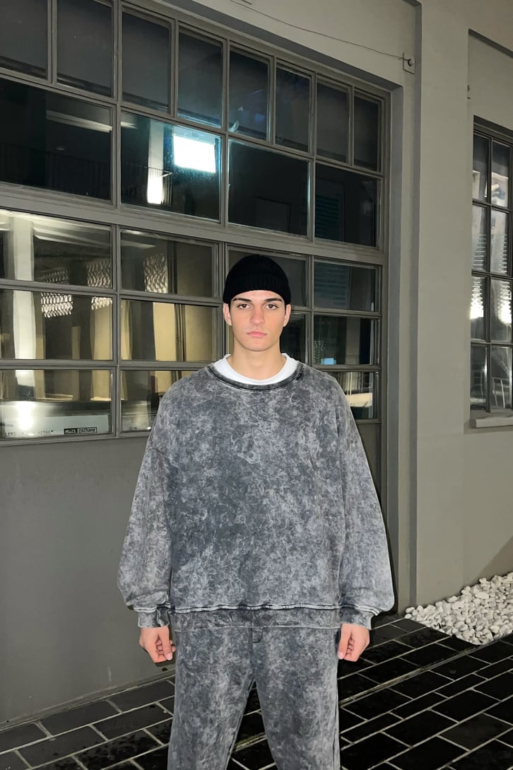Basic Gri Acid Wash Outfit Eşofman Takımı