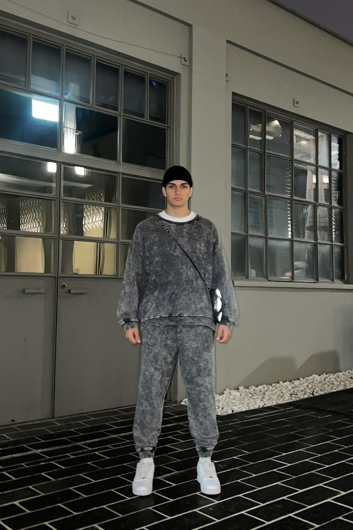 Basic Gri Acid Wash Outfit Eşofman Takımı