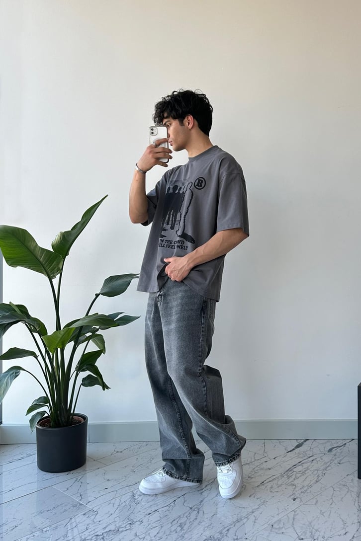 Basıc Gri Baggy Jean