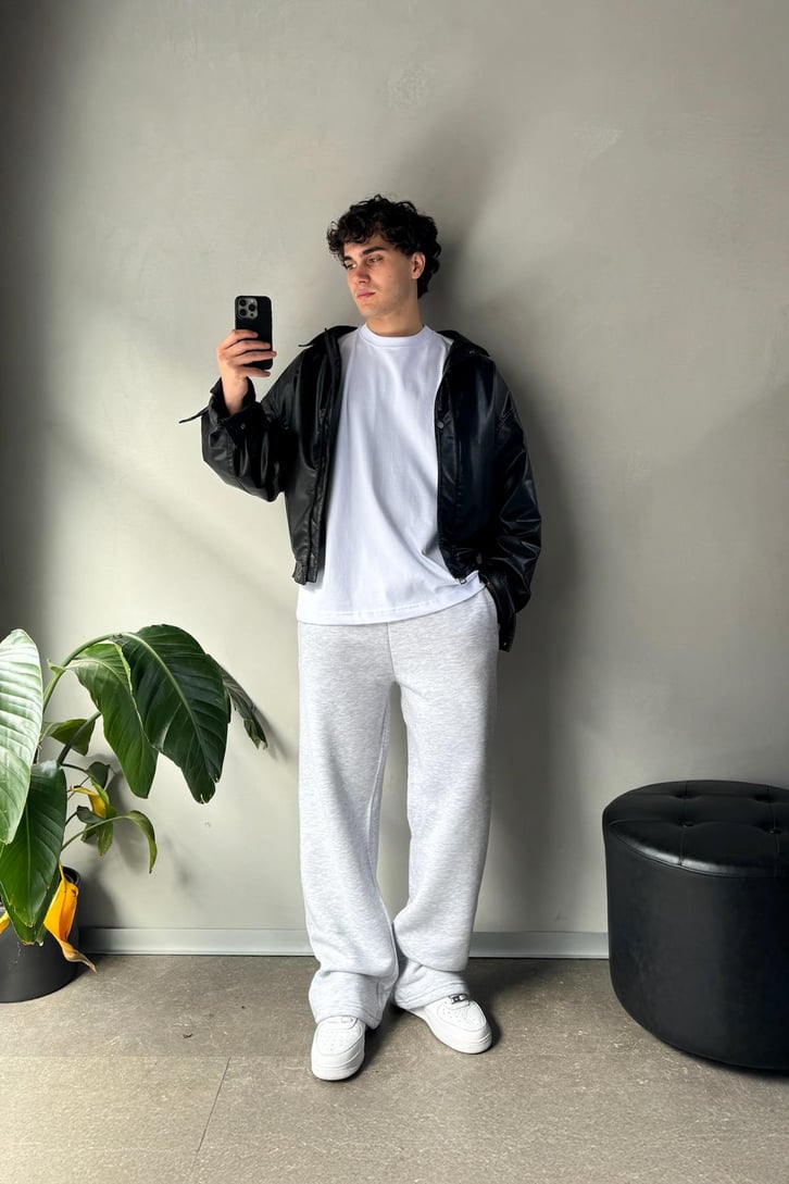Basic Gri Melanj Baggy Eşofman Altı