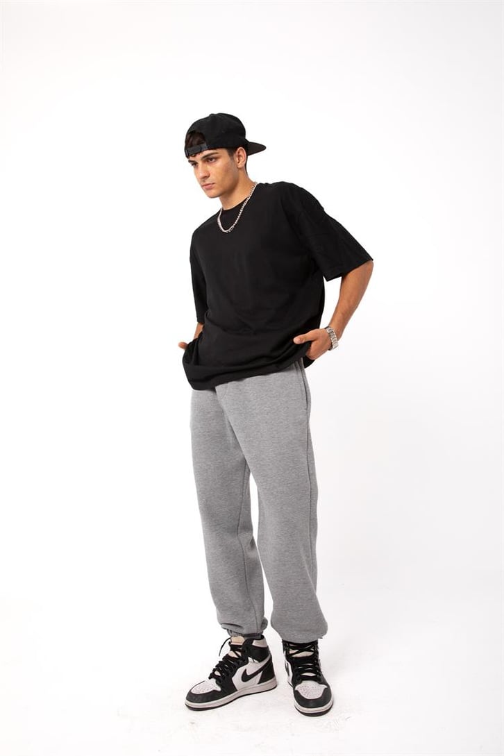 Basic Gri Melanj Jogger Eşofman Altı