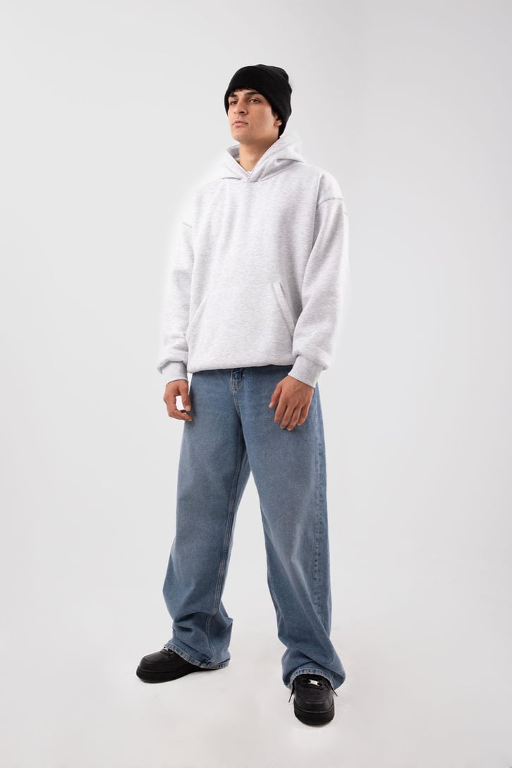 Basic Gri Melanj Oversize Hoodie