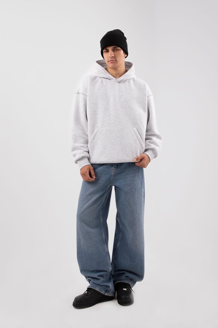 Basic Gri Melanj Oversize Hoodie
