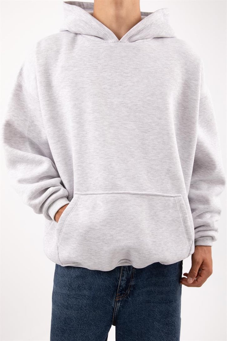 Basic Gri Melanj Oversize Hoodie