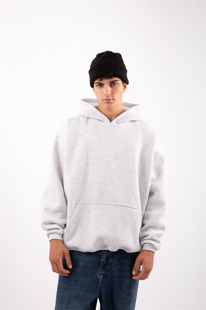 Basic Gri Melanj Oversize Hoodie