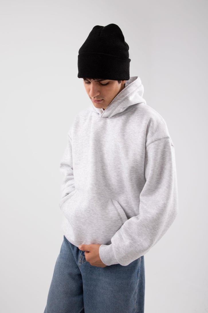 Basic Gri Melanj Oversize Hoodie