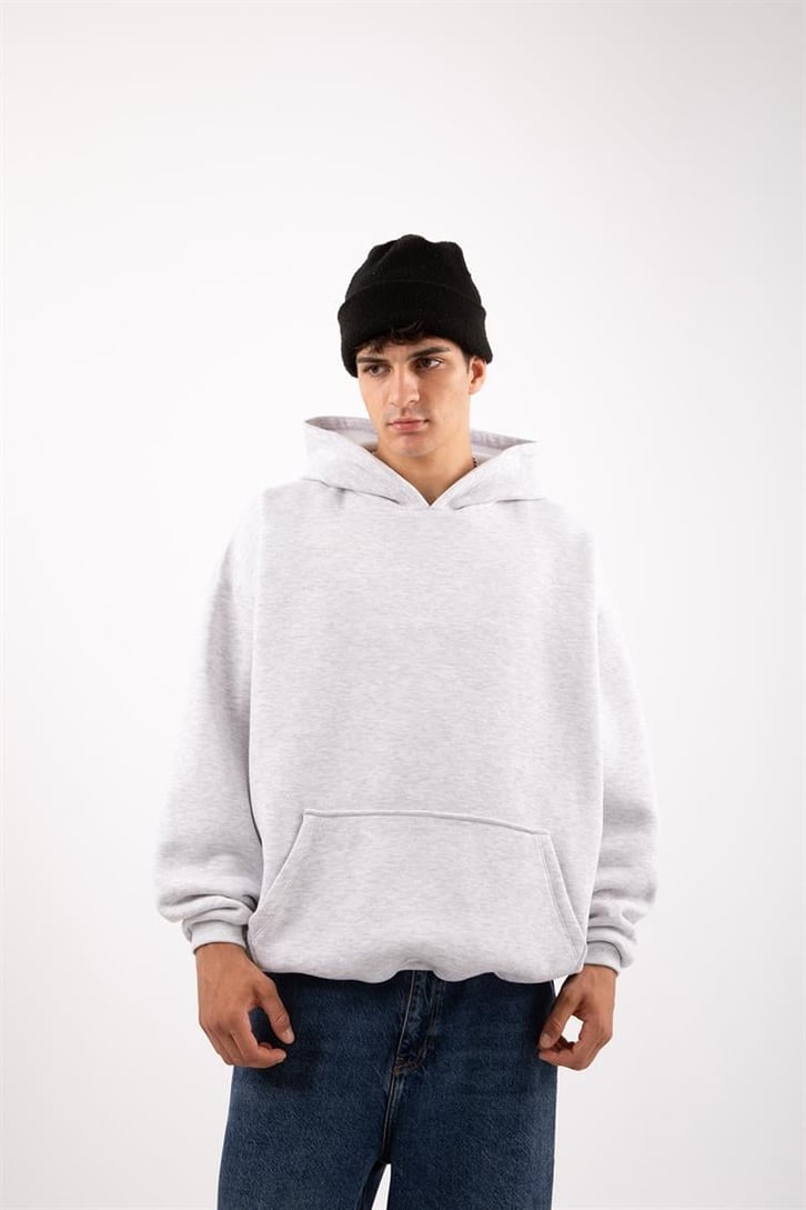 Basic Gri Melanj Oversize Hoodie