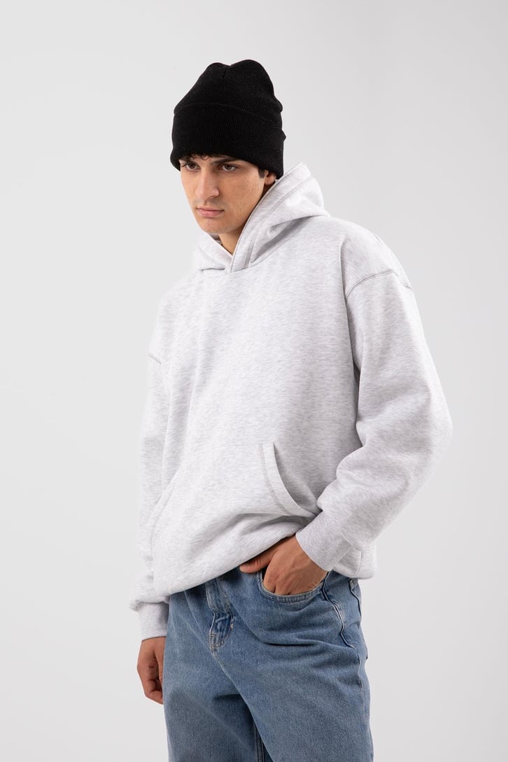 Basic Gri Melanj Oversize Hoodie