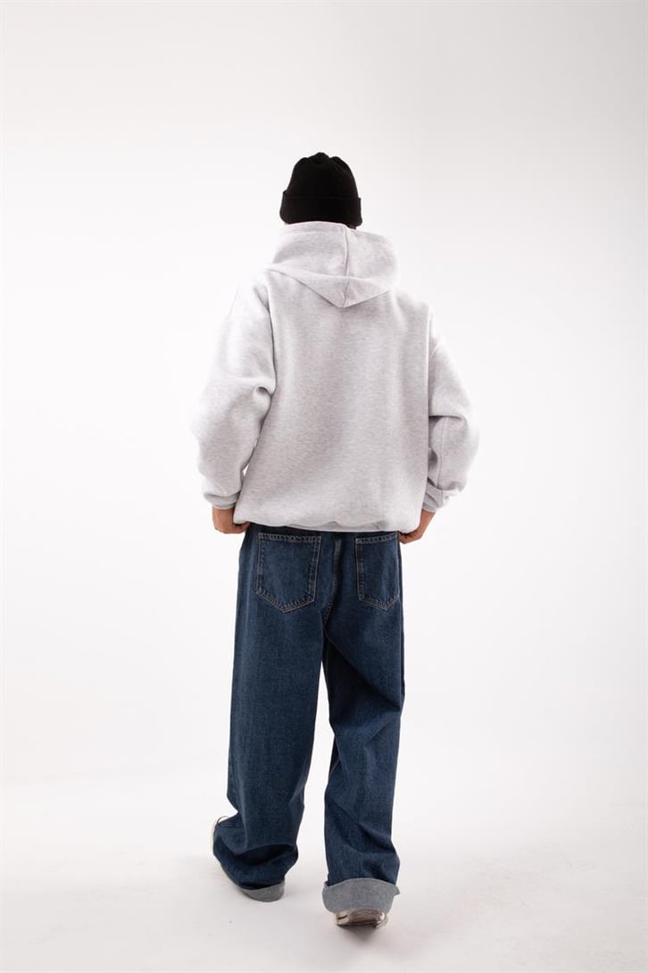 Basic Gri Melanj Oversize Hoodie