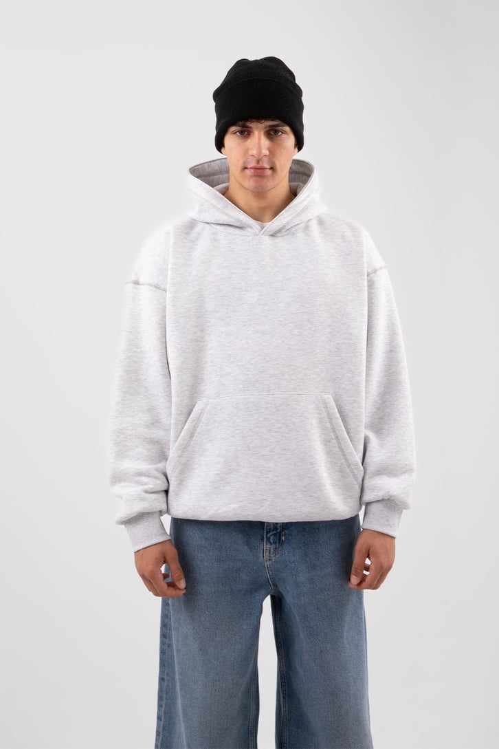 Basic Gri Melanj Oversize Hoodie