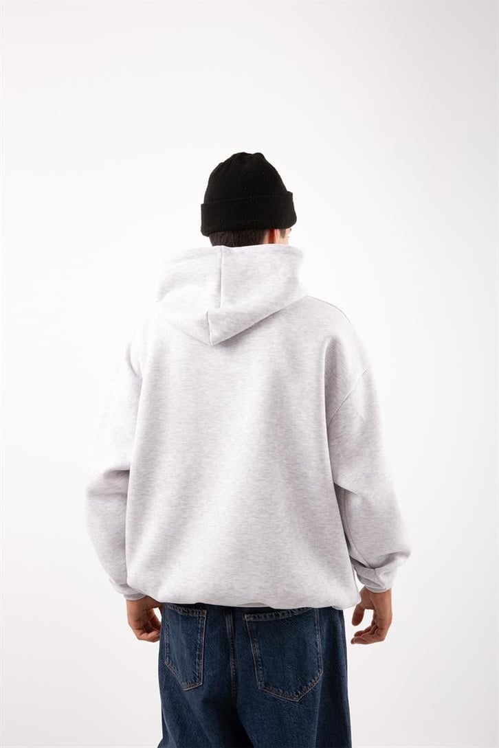 Basic Gri Melanj Oversize Hoodie