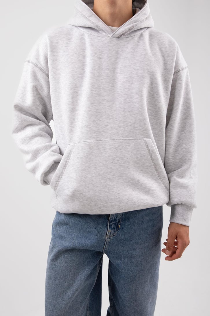 Basic Gri Melanj Oversize Hoodie