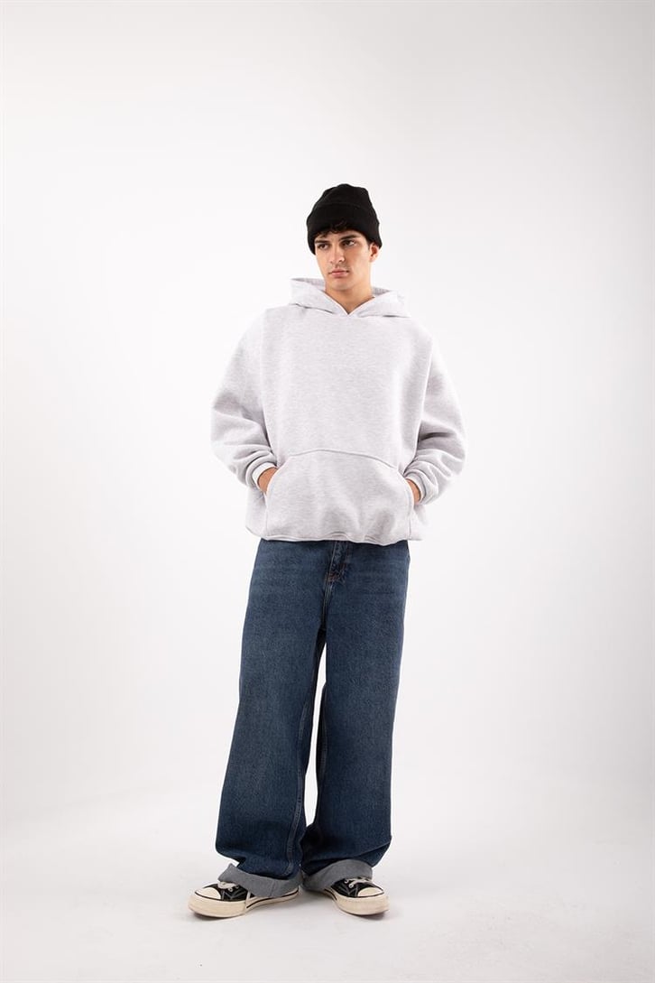 Basic Gri Melanj Oversize Hoodie