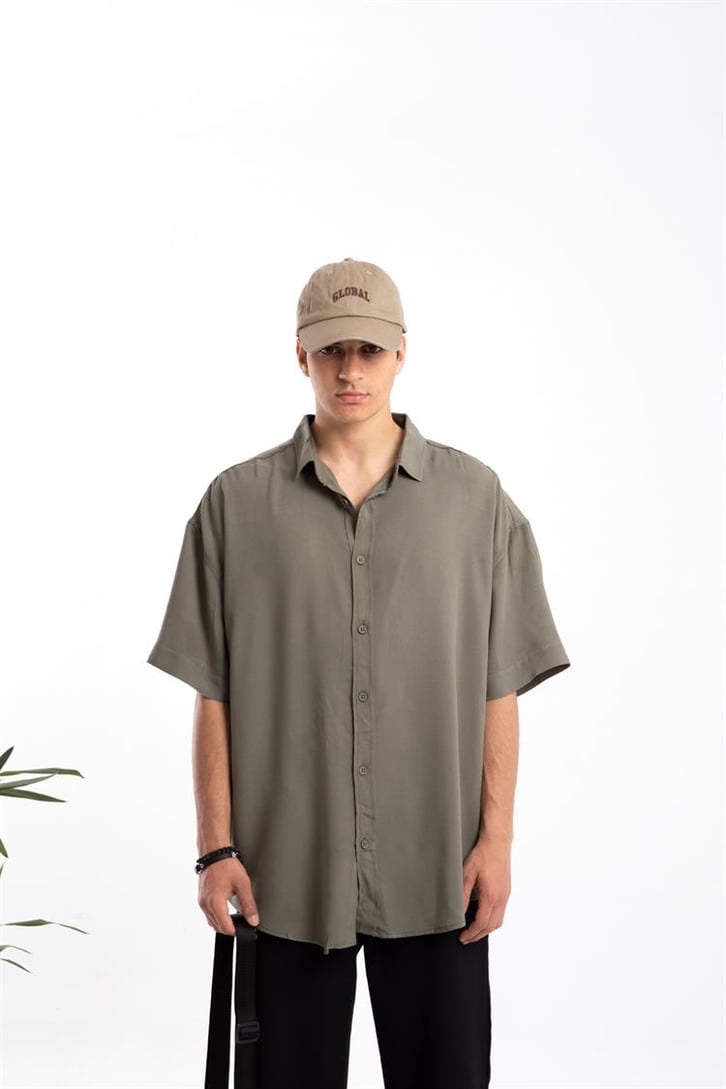 Basic Haki Oversize Kısa Kol Gömlek