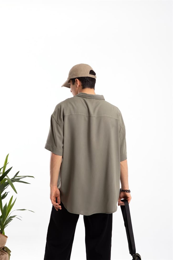 Basic Haki Oversize Kısa Kol Gömlek