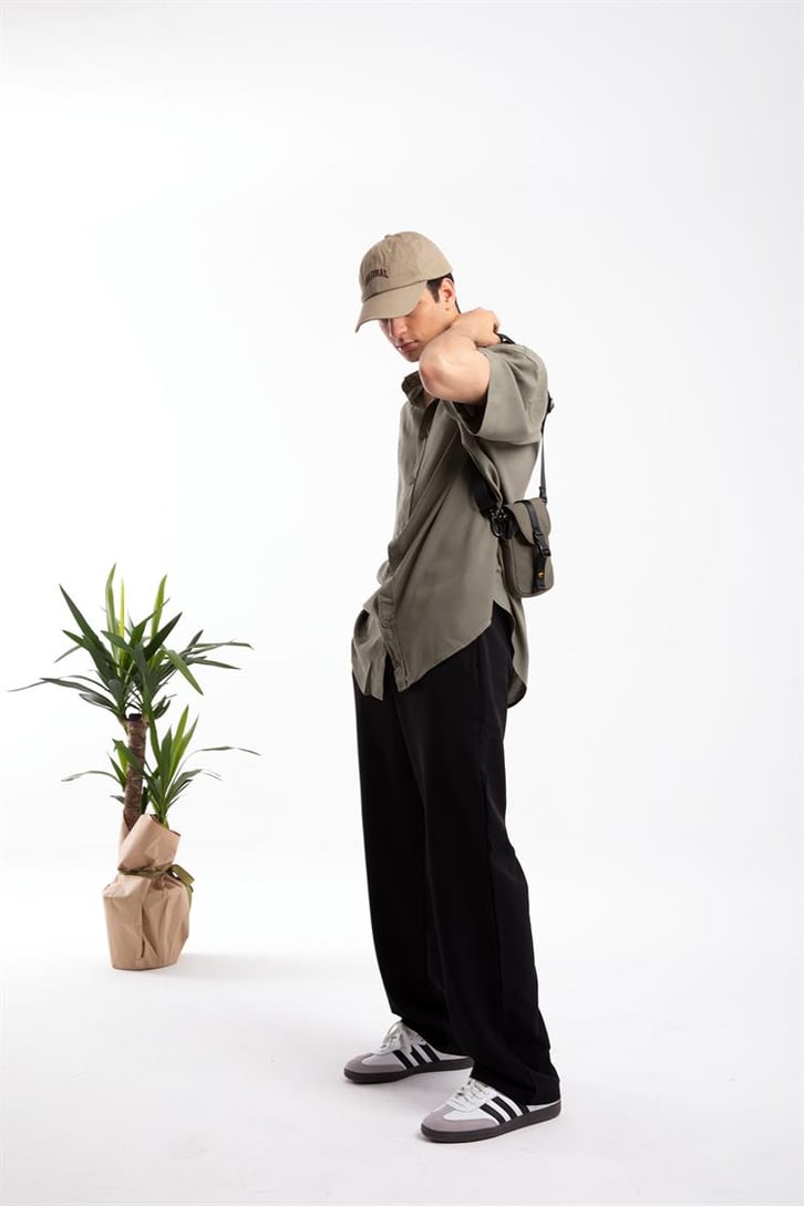 Basic Haki Oversize Kısa Kol Gömlek