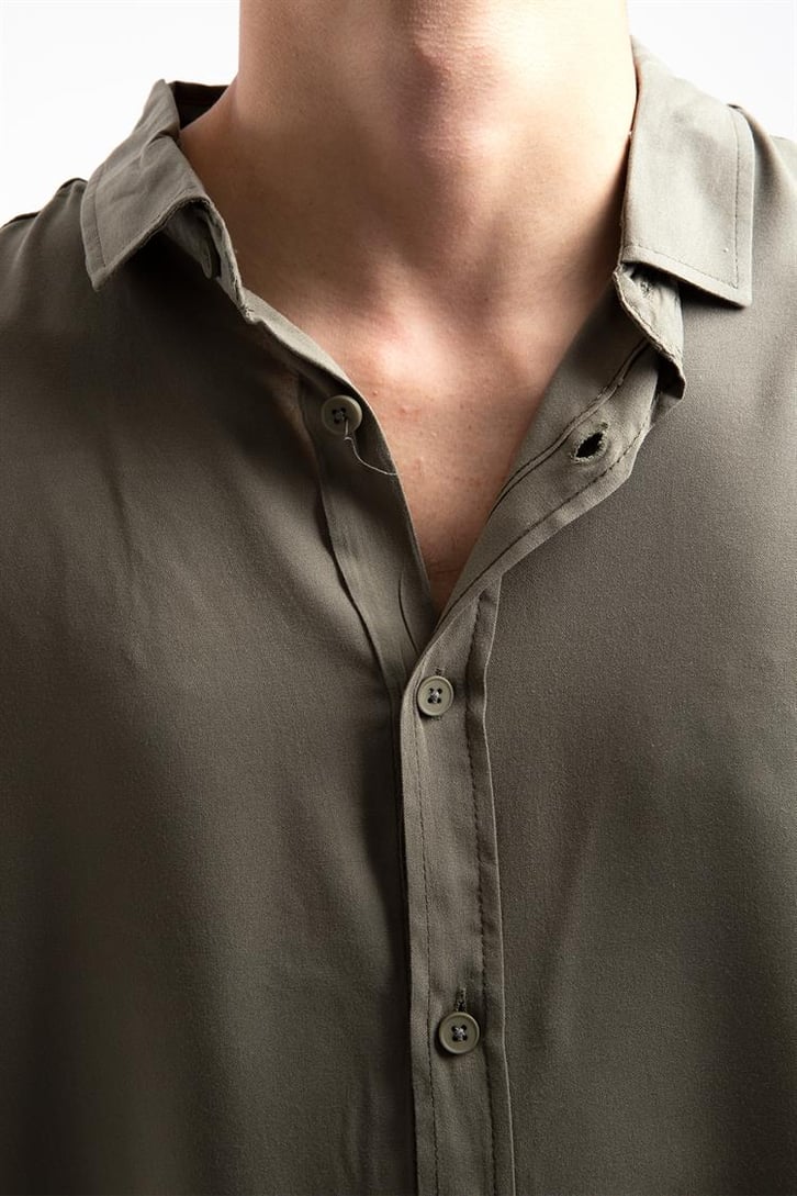 Basic Haki Oversize Kısa Kol Gömlek
