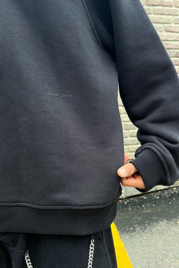 Basic Half-Zip Siyah Oversize Sweatshirt