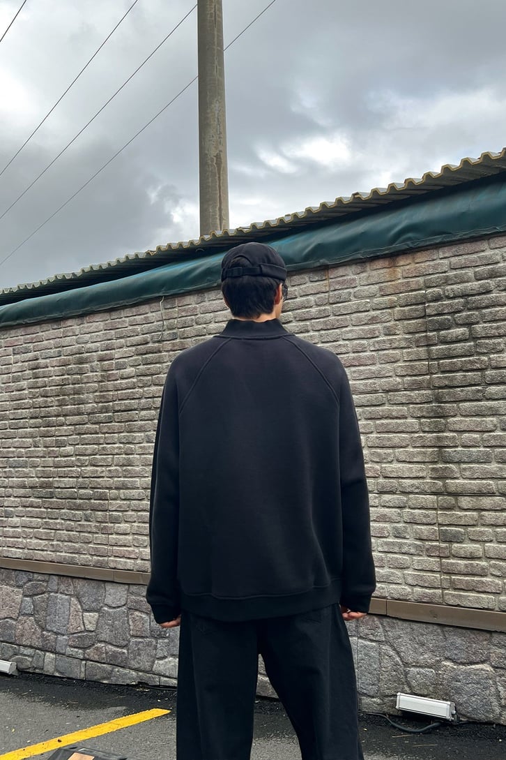 Basic Half-Zip Siyah Oversize Sweatshirt