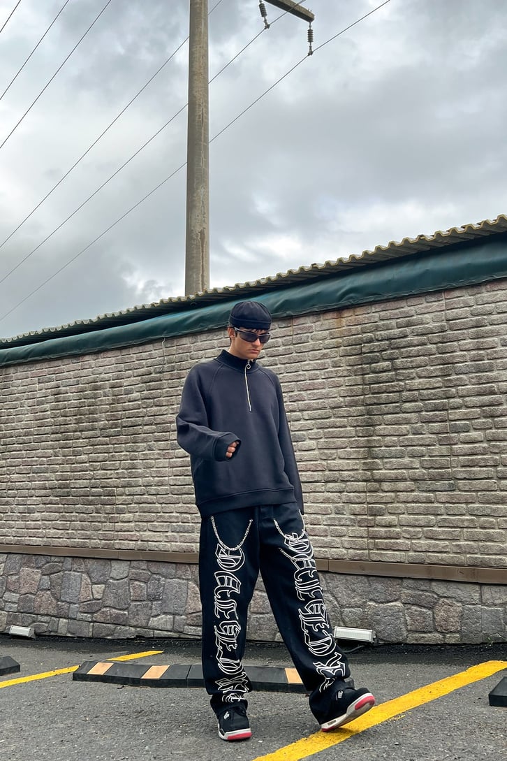 Basic Half-Zip Siyah Oversize Sweatshirt