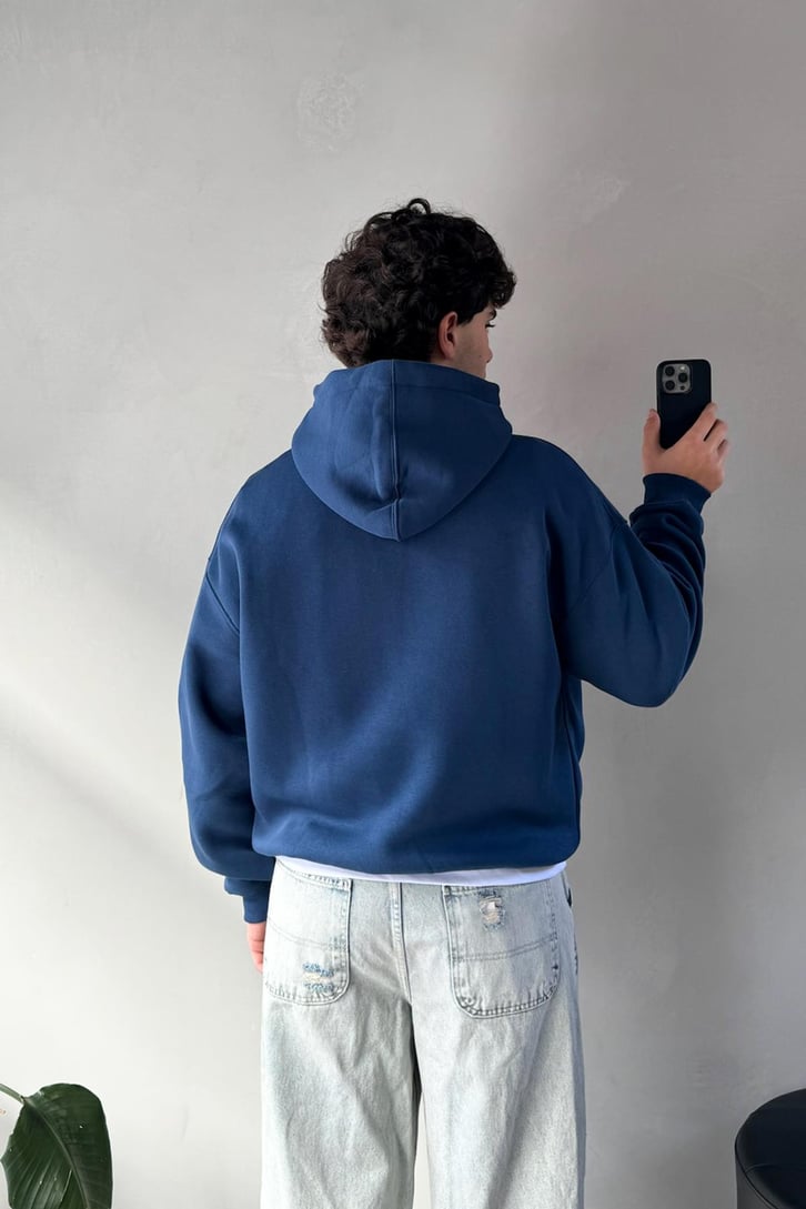 Basic İndigo Oversize Hoodie
